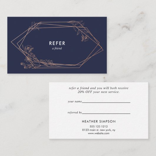 Rosen-Goldgeometrisches Blumen Empfehlungskarte (Vorne/Hinten)