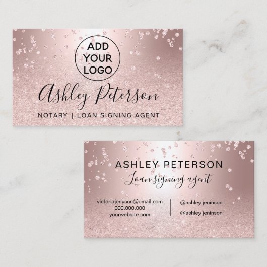 Rosen-GoldGlitter Notarlogo Confetti metallischer Visitenkarte (Vorne/Hinten)