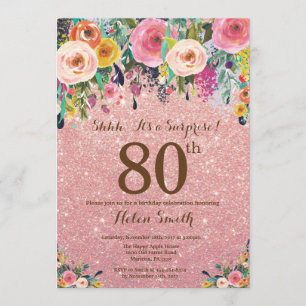 Rosen-GoldGlitzer-Blumenüberraschungs-80. Einladung