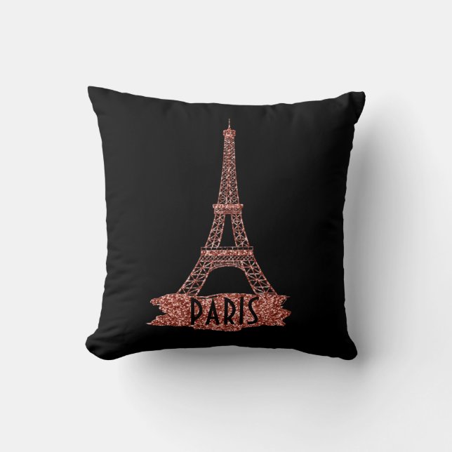 Rosen-GoldGlitzer Eiffel-Turm-Paris Trendy Girly Kissen (Vorderseite)