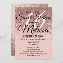 Rosen-GoldGlitzer-Glitzern erröten rosa Bonbon 16 Einladung