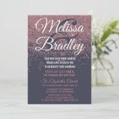 Rosen-GoldGlitzer-Glitzern-Marine-Blau-Hochzeit Einladung (Stehend Vorderseite)