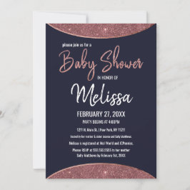 Rosen-GoldGlitzer-Marine-Blau-Kreisbaby-Dusche Einladung