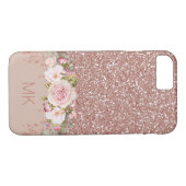 Rosen-GoldGlitzer mit Blumen mit Monogramm Case-Mate iPhone Hülle (Rückseite (Horizontal))
