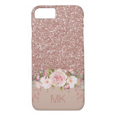 Rosen-GoldGlitzer mit Blumen mit Monogramm Case-Mate iPhone Hülle (Rückseite)