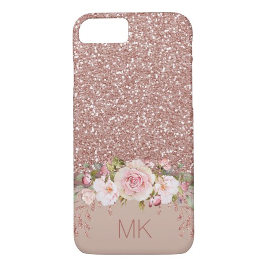 Rosen-GoldGlitzer mit Blumen mit Monogramm Case-Mate iPhone Hülle (Rückseite)