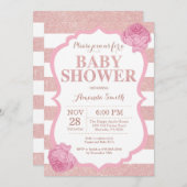 Rosen-GoldGlitzer-Rosa-Blumenmädchen-Baby-Dusche Einladung (Vorne/Hinten)