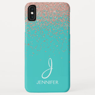 Rosen-GoldGlitzer und aquamarines Monogramm Case-Mate iPhone Hülle