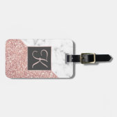 Rosen-GoldGlitzer-weiße mit Monogramm Gepäckanhänger (Vorderseite horizontal)