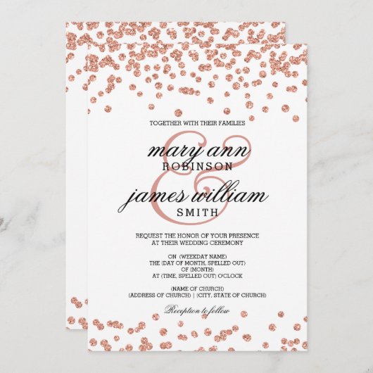 Rosen-GoldGlitzerconfetti-weiße elegante Hochzeit Einladung (Vorne/Hinten)