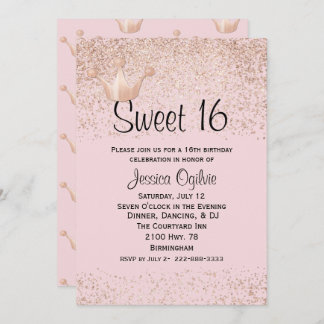 Rosen-Goldkronen-Rosa-Bonbon 16 Einladung