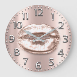Rosen-Goldlippenzahl erröten silbernes Grau-Grau Große Wanduhr