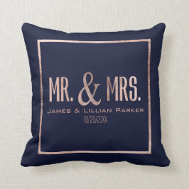 Rosen-Goldmarine-Blau-Herr und Frau Monogram Kissen