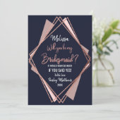 Rosen-Goldmarine-Blau-malvenfarbene geometrische Einladung (Stehend Vorderseite)