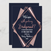 Rosen-Goldmarine-Blau-malvenfarbene geometrische Einladung (Vorne/Hinten)