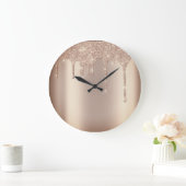Rosen-Goldmetallfunken-Glitzer-Tropfen erröten Große Wanduhr (Zuhause)