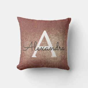 Rosen-Goldmetallischer Folien-Monogramm-Name und Kissen