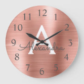 Rosen-Goldmetallischer Monogramm-Name u. Initiale Große Wanduhr (Vorderseite)