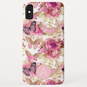 Rosen-Goldmonogramm-Blumenschmetterlings-Muster Case-Mate iPhone Hülle