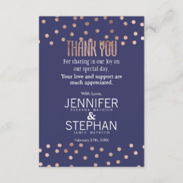 Rosen-Goldpolka-Punkt-dankt helles Marine-Blau Dankeskarte