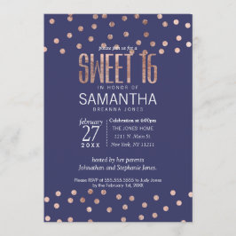 Rosen-Goldpolka-Punkt-heller Marine-Blau-Bonbon 16 Einladung