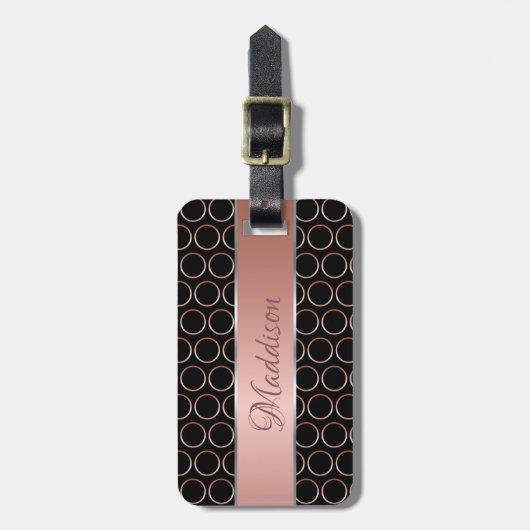 Rosen-Goldpunkt-Muster-Monogramm Gepäckanhänger (Vorderseite vertikal)