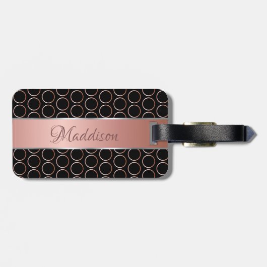 Rosen-Goldpunkt-Muster-Monogramm Gepäckanhänger (Rückseite horizontal)