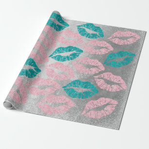 Rosen-Goldrosa-aquamariner silberner LippenGlitzer Geschenkpapier