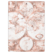 Rosen-Goldrosa-MetallGlitzer-Antiken-Weltkarte Klemmbrett (Rückseite)