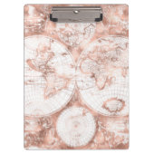 Rosen-Goldrosa-MetallGlitzer-Antiken-Weltkarte Klemmbrett (Vorderseite)