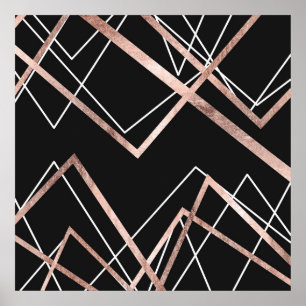 Rosen-Goldschwarz-lineares Dreieck-abstraktes Poster