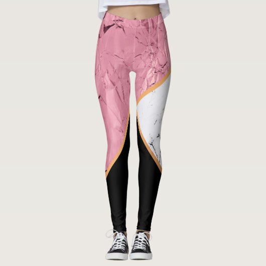 Rosen-Goldschwarzweiss-Marmormuster Leggings (Vorderseite)