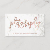 Rosen-Goldskript auf weißer Fotografie des Visitenkarte (Vorderseite)