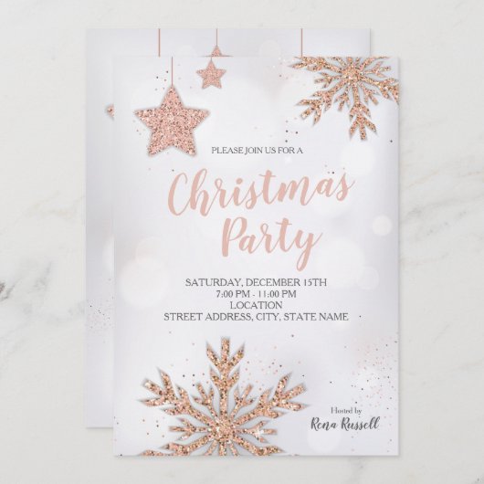 Rosen-GoldweihnachtsParty Einladung (Vorne/Hinten)