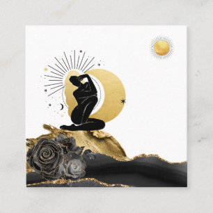 *~* Rosen Göttin Schwarz Gold Mond Sonne Quadratische Visitenkarte