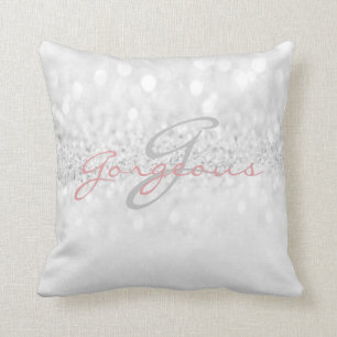 Rosen-grauer Girly Glitzer-Silber-Monogramm-Name Kissen
