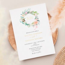 Rosen Grünzeug Florales Hochzeitsmonogramm Gold