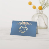 Rosen & Herz-Monogramm - Blau Platzkarte (Rückseite)