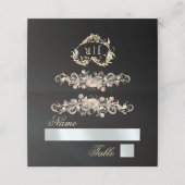 Rosen & Herz-Monogramm - Schwarz Platzkarte (Außenseite Aufgefaltet)