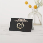 Rosen & Herz-Monogramm - Schwarz Platzkarte (Rückseite)