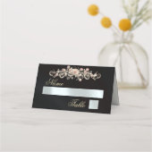 Rosen & Herz-Monogramm - Schwarz Platzkarte (Vorderseite)