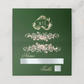 Rosen & Herz-Monogramm - Smaragd Platzkarte (Außenseite Aufgefaltet)