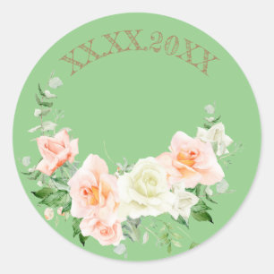 Rosen Hochzeit grüner Kranz Runder Aufkleber