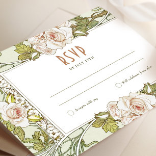 Rosen-Hochzeits-RSVP-Einlage Vintage Art Nouveau M Einladung