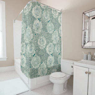 Rosen Hortensie floral Perle dunkles Teal Viridian Duschvorhang