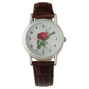 Rosen-Illustration auf Imitat-Vintagem Pergament Armbanduhr