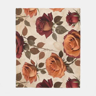 Rosen im Landhausstil in Orangetönen und Rot Fleecedecke