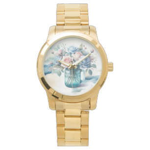 Rosen im Mason-Glas im Vintage-Stil Armbanduhr