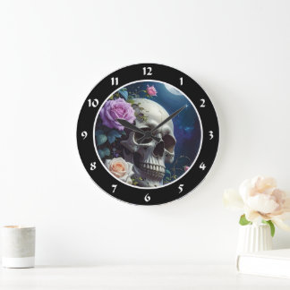 Rosen im Mondlicht Schädel Große Wanduhr