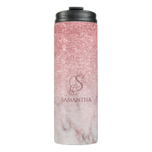 Rosen-Imitat-Glitzer und Marmormonogramm 2a Thermosbecher